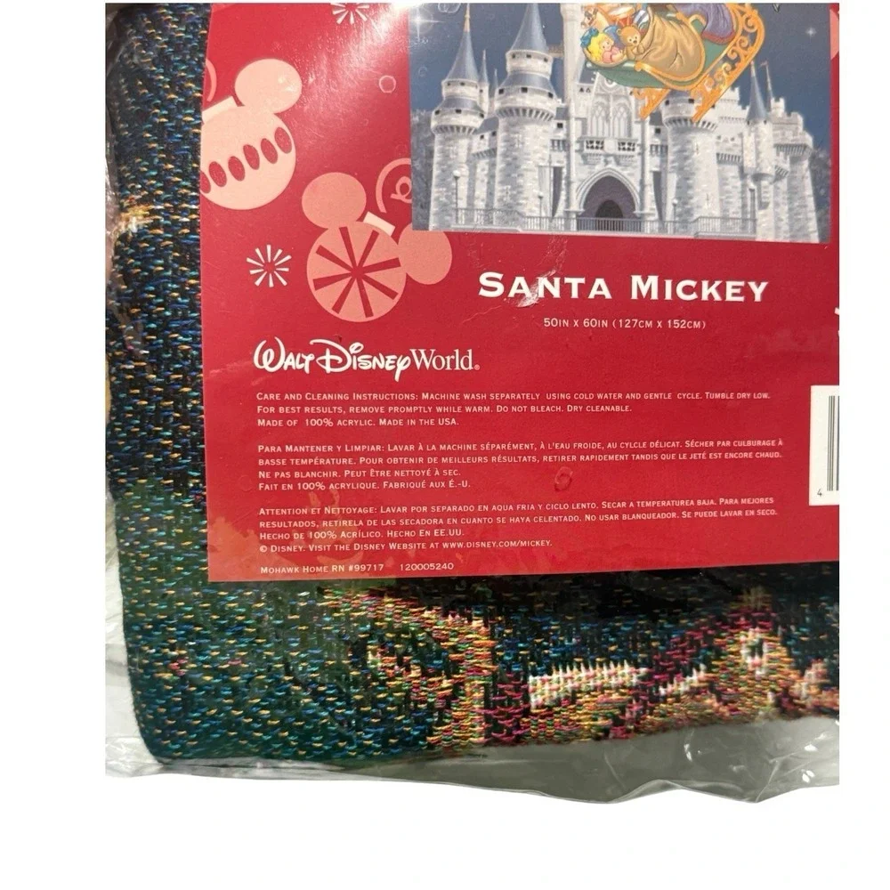 Vintage Disney Christmas Woven Tapestry Throw‎ Mickey Santa Castle Blanket